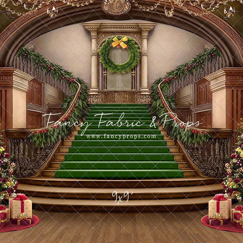 Grand Holiday Staircase - Green Stairs & Wood Floor - with Sweep Option