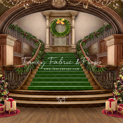 Grand Holiday Staircase - Green Stairs & Wood Floor - with Sweep Option