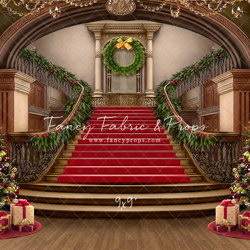 Grand Holiday Staircase - Red Stairs & Wood Floor - with Sweep Option