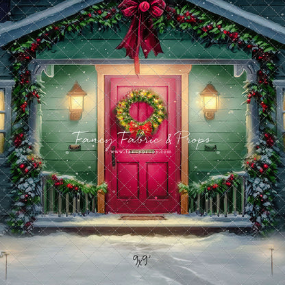 Magical Holiday Porch - Red Door - with Sweep Option