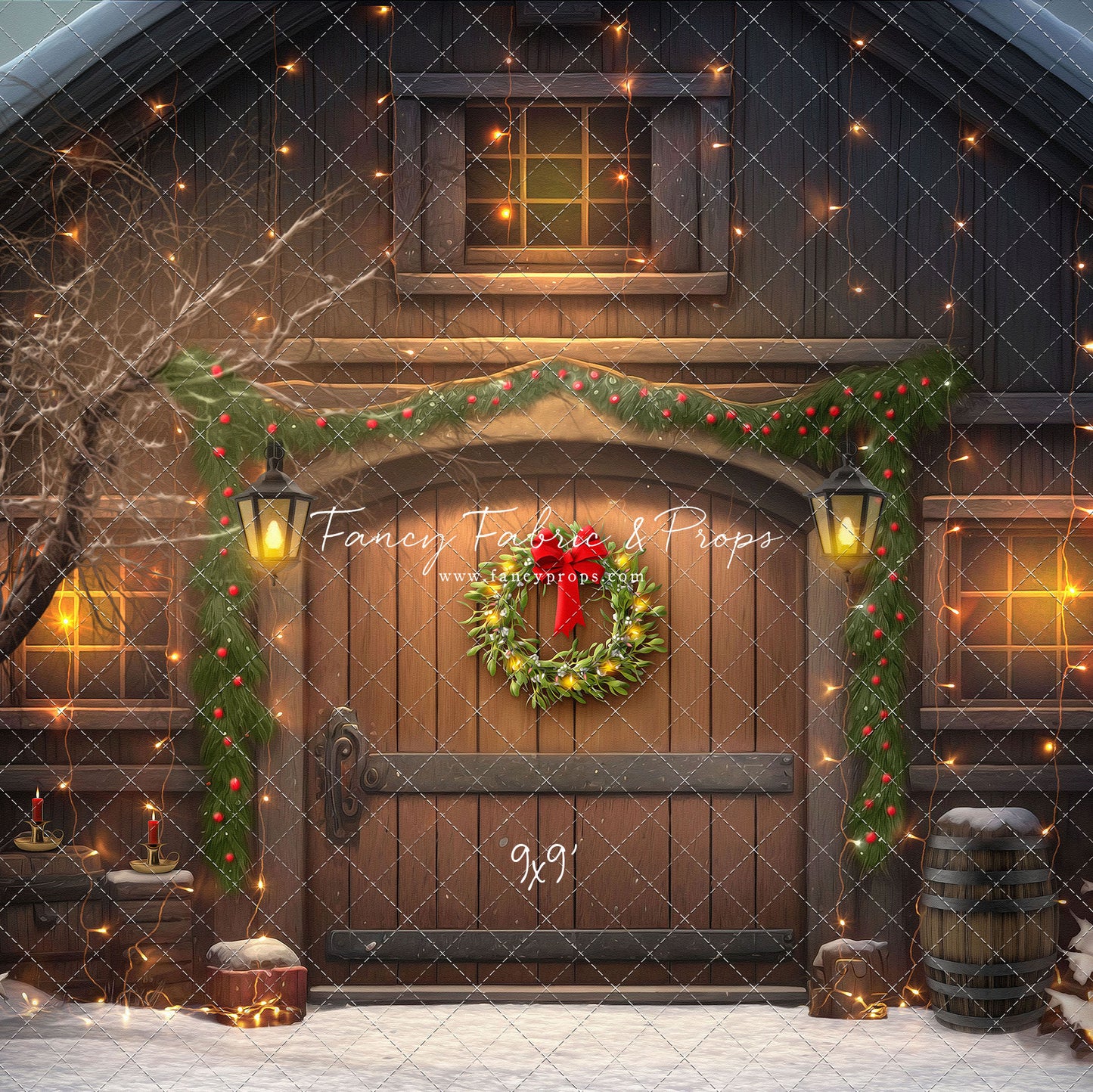 Merry Christmas Barn - Brown Door With Lights - with Sweep Option