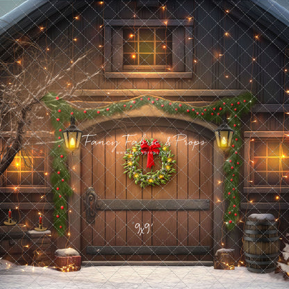 Merry Christmas Barn - Brown Door With Lights - with Sweep Option