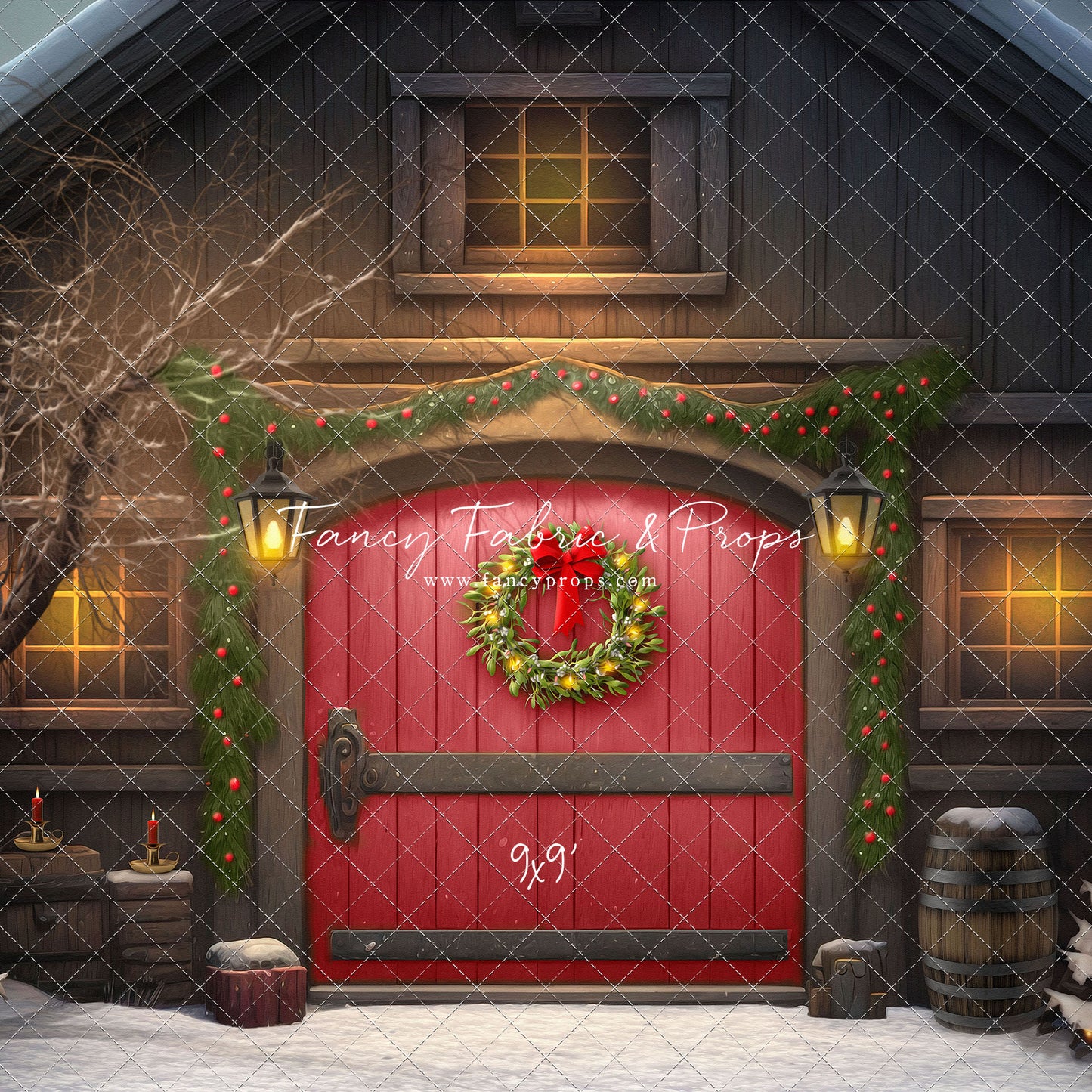 Merry Christmas Barn - Red Door - with Sweep Option