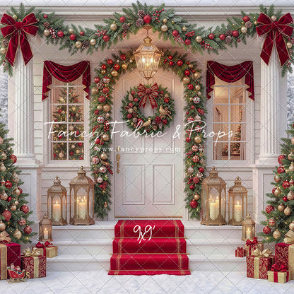 Red Ribbon Christmas Porch - With Sweep Option