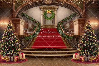 Grand Holiday Staircase - Red Stairs & Wood Floor - with Sweep Option