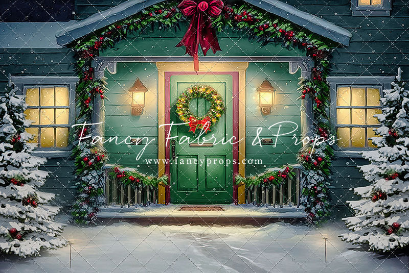 Magical Holiday Porch - Green Door - with Sweep Option