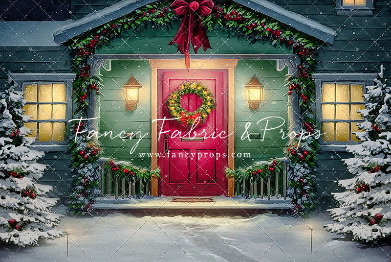 Magical Holiday Porch - Red Door - with Sweep Option