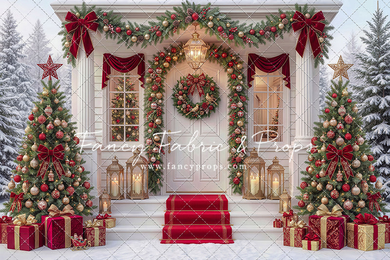 Red Ribbon Christmas Porch - With Sweep Option