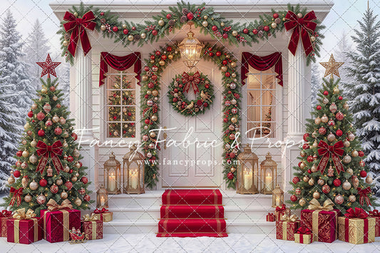 Red Ribbon Christmas Porch - With Sweep Option