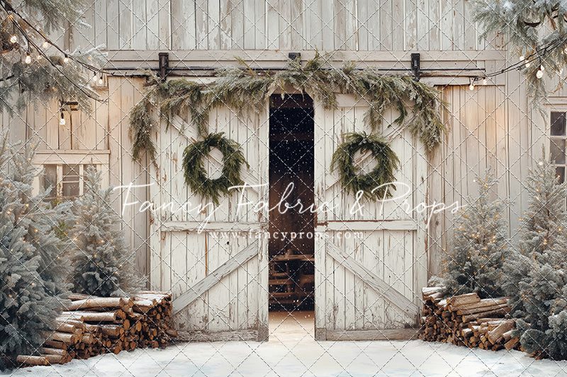 Snowy Evergreen Barn - with Sweep Option
