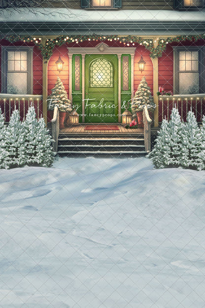 Merry Porch Greetings - Red House - with Sweep Option