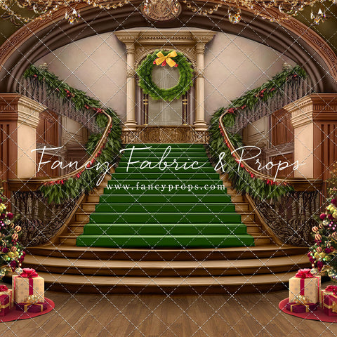 Grand Holiday Staircase - Green Stairs & Wood Floor - with Sweep Option