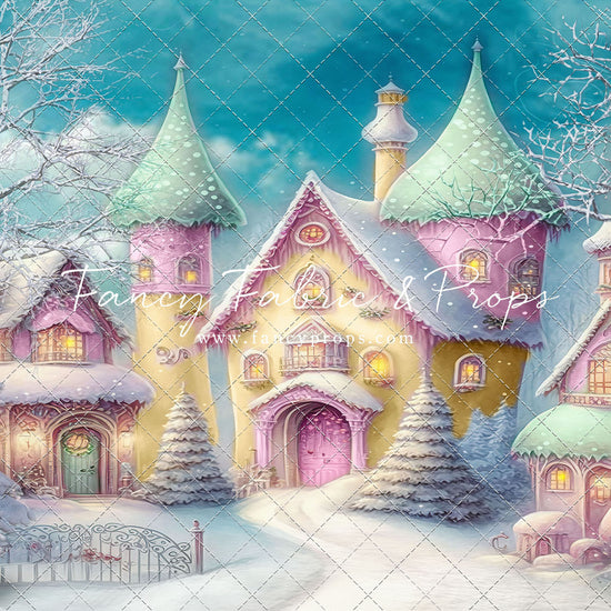 Colorful Snowy Village - Green Roof - with Sweep Option