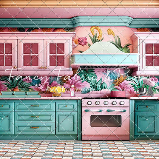 Tropical Kitchen - Blue & Pink - With Sweep Option