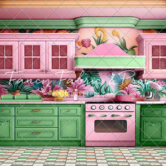 Tropical Kitchen - Green & Pink - With Sweep Option