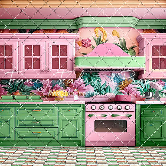 Tropical Kitchen - Green & Pink - With Sweep Option