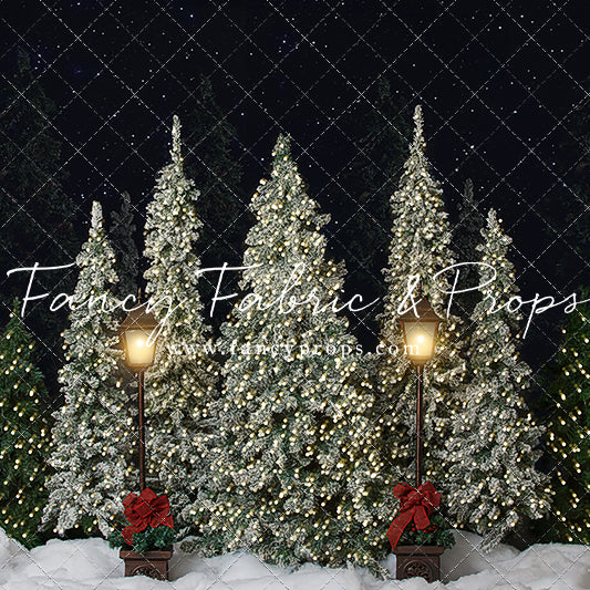 Christmas Cottage Trees Fancy Fabric & Props