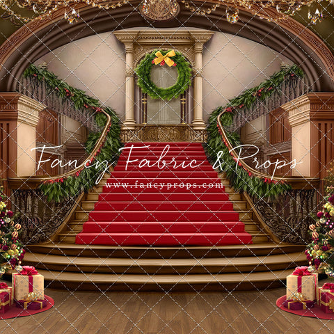 Grand Holiday Staircase - Red Stairs & Wood Floor - with Sweep Option