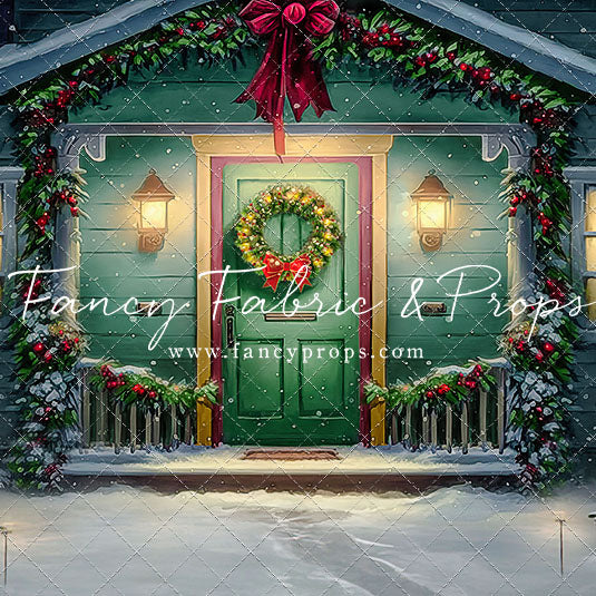 Magical Holiday Porch - Green Door - with Sweep Option – Fancy Fabric ...