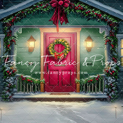Magical Holiday Porch - Red Door - with Sweep Option
