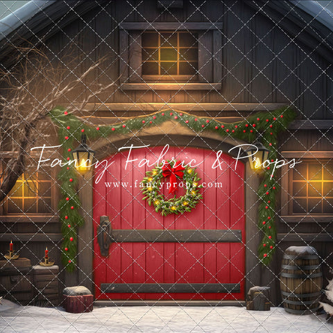 Merry Christmas Barn - Red Door - with Sweep Option