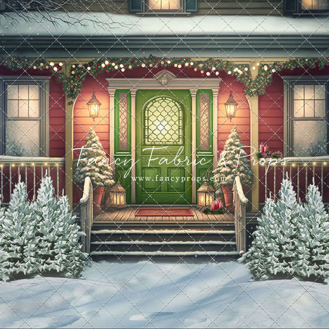 Merry Porch Greetings - Red House - with Sweep Option