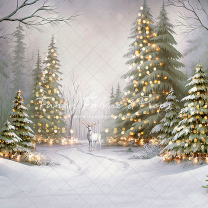 Snowy Trail Of Lights - With Deer - with Sweep Option