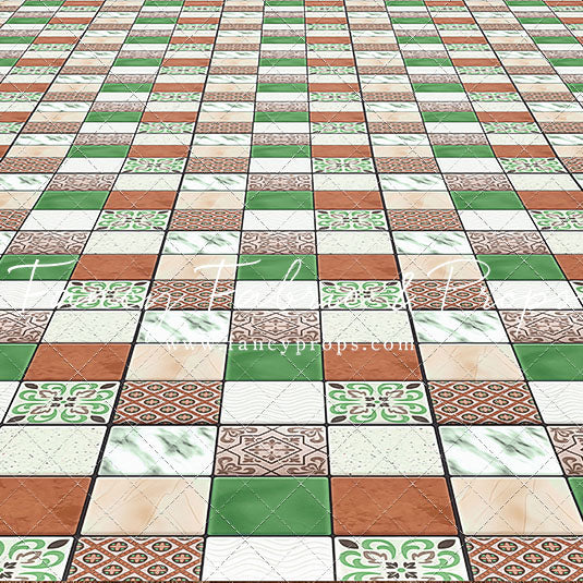 Tropical Kitchen Green/Pink - Tile Floor - Mat Floor – Fancy Fabric & Props