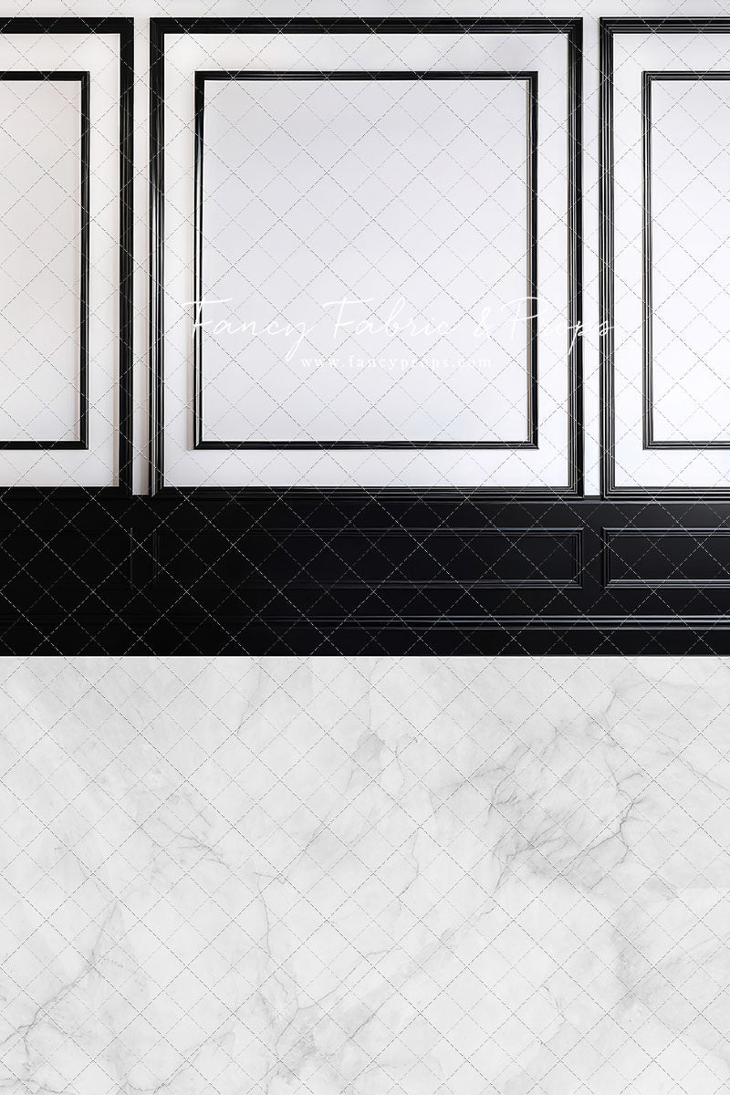Classy Black & White Wainscoting - White Marble Floor - With Sweep Option