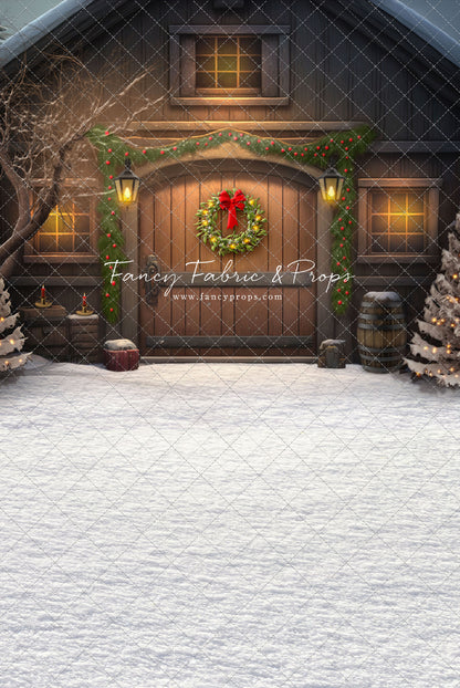 Merry Christmas Barn - Brown Door No Lights - with Sweep Option
