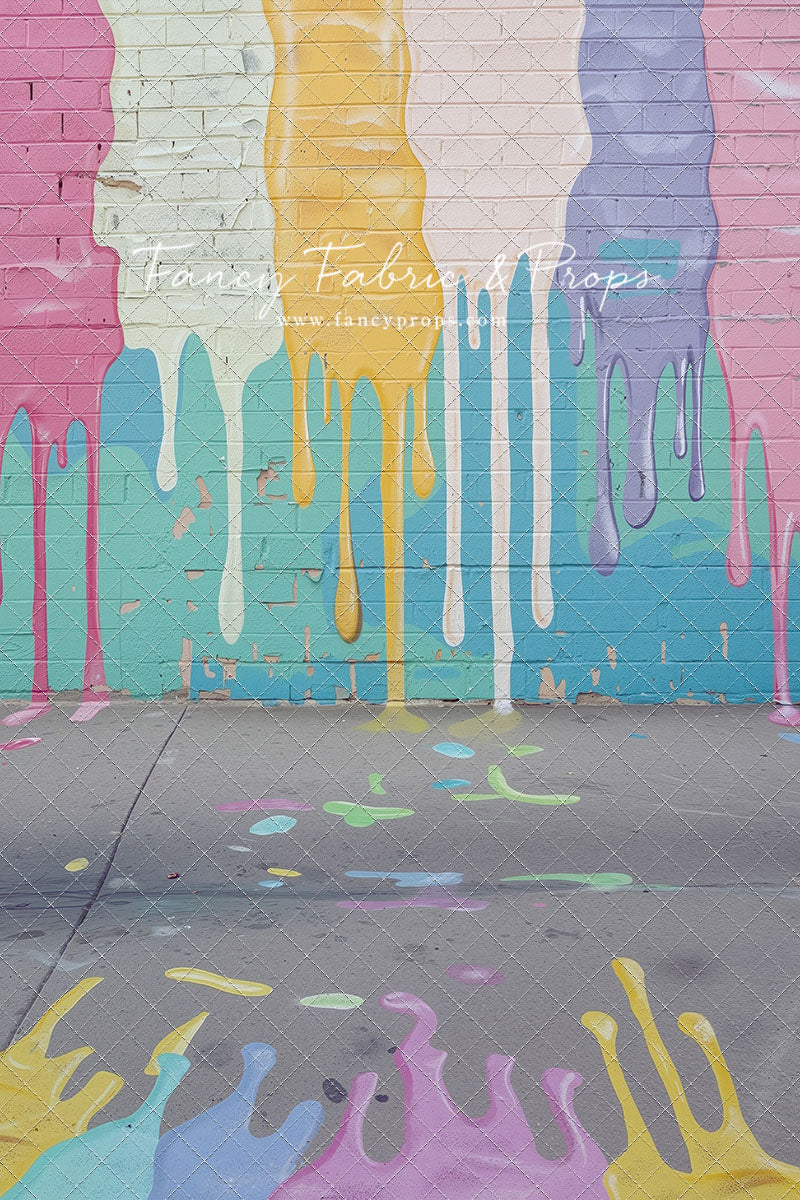 Pastel Paint Drip Wall - Painted Floor Option - With Sweep Option