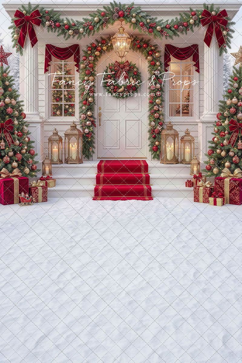 Red Ribbon Christmas Porch - With Sweep Option