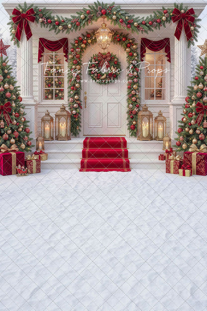 Red Ribbon Christmas Porch - With Sweep Option