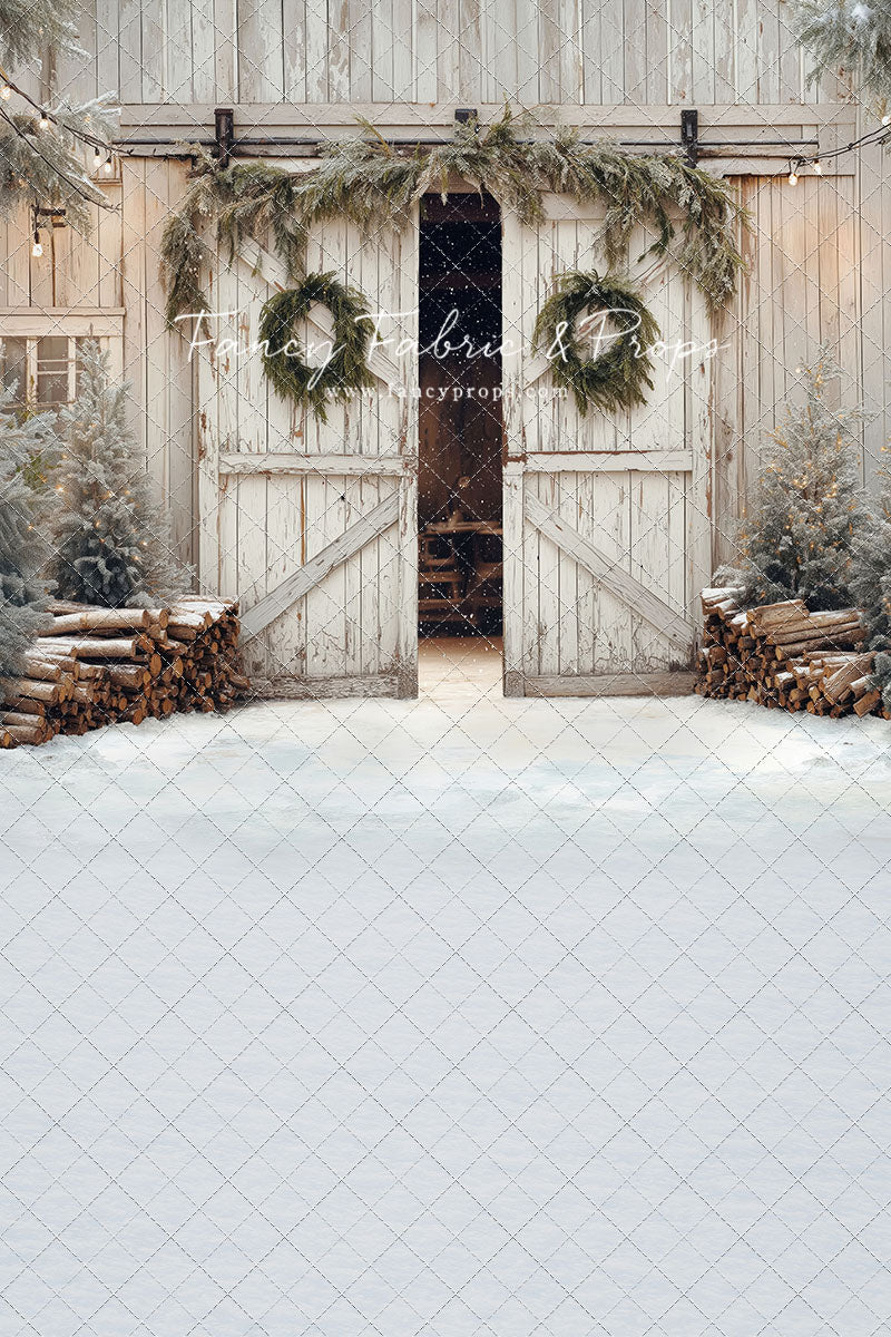 Snowy Evergreen Barn - with Sweep Option