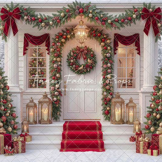 Red Ribbon Christmas Porch - With Sweep Option