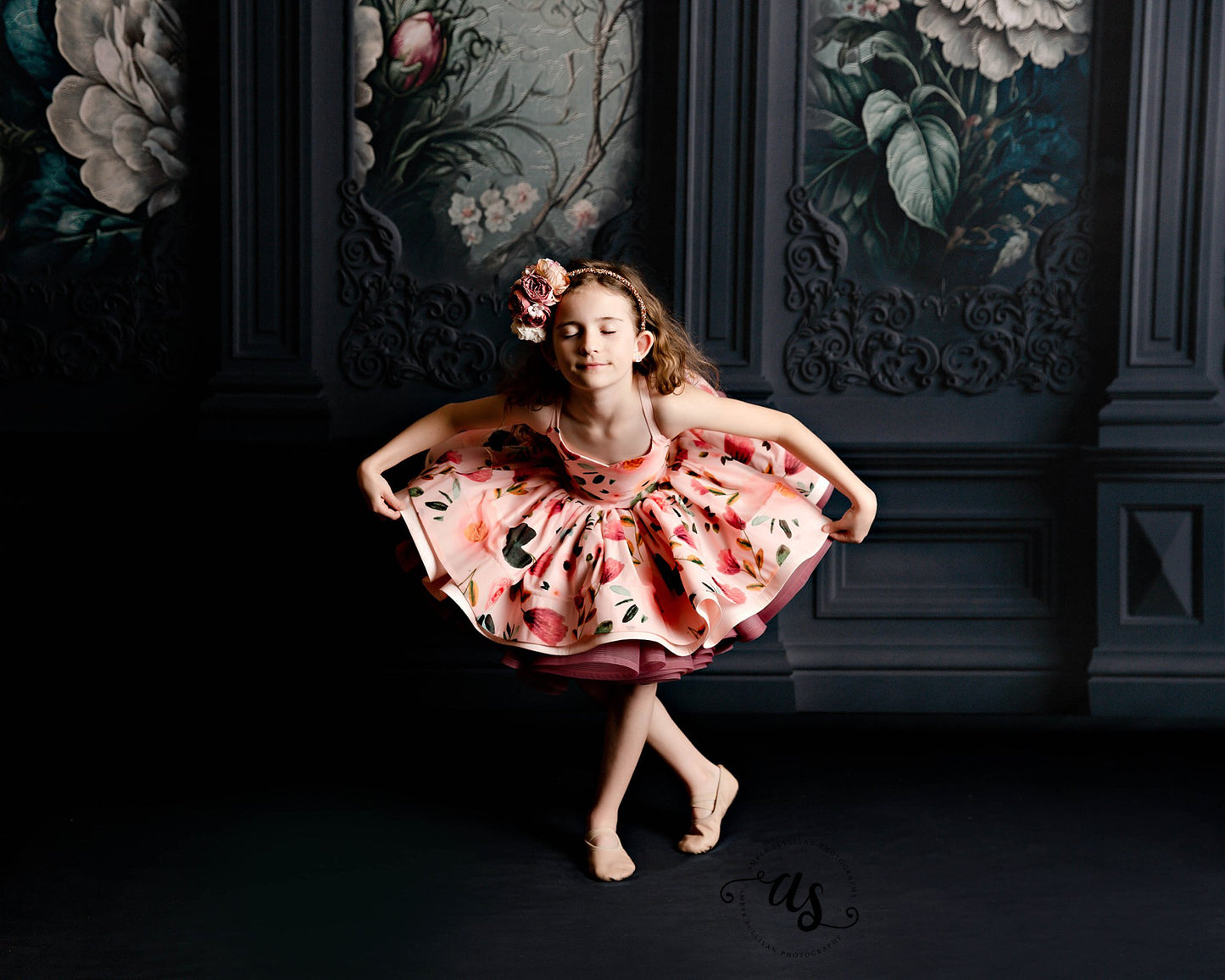 Black Floral Victorian Wall - With Sweep Option