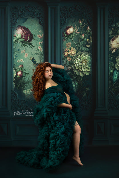 Teal Floral Victorian Wall - With Sweep Option