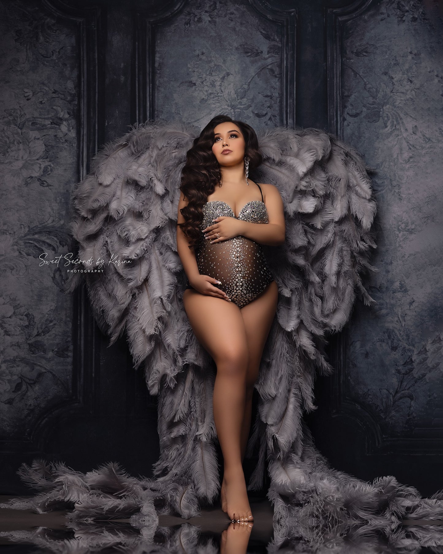 Gray Floral Wainscoting Wall