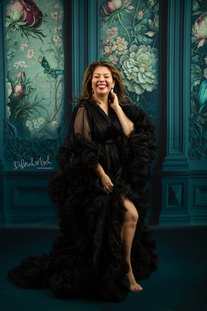 Teal Floral Victorian Wall - With Sweep Option