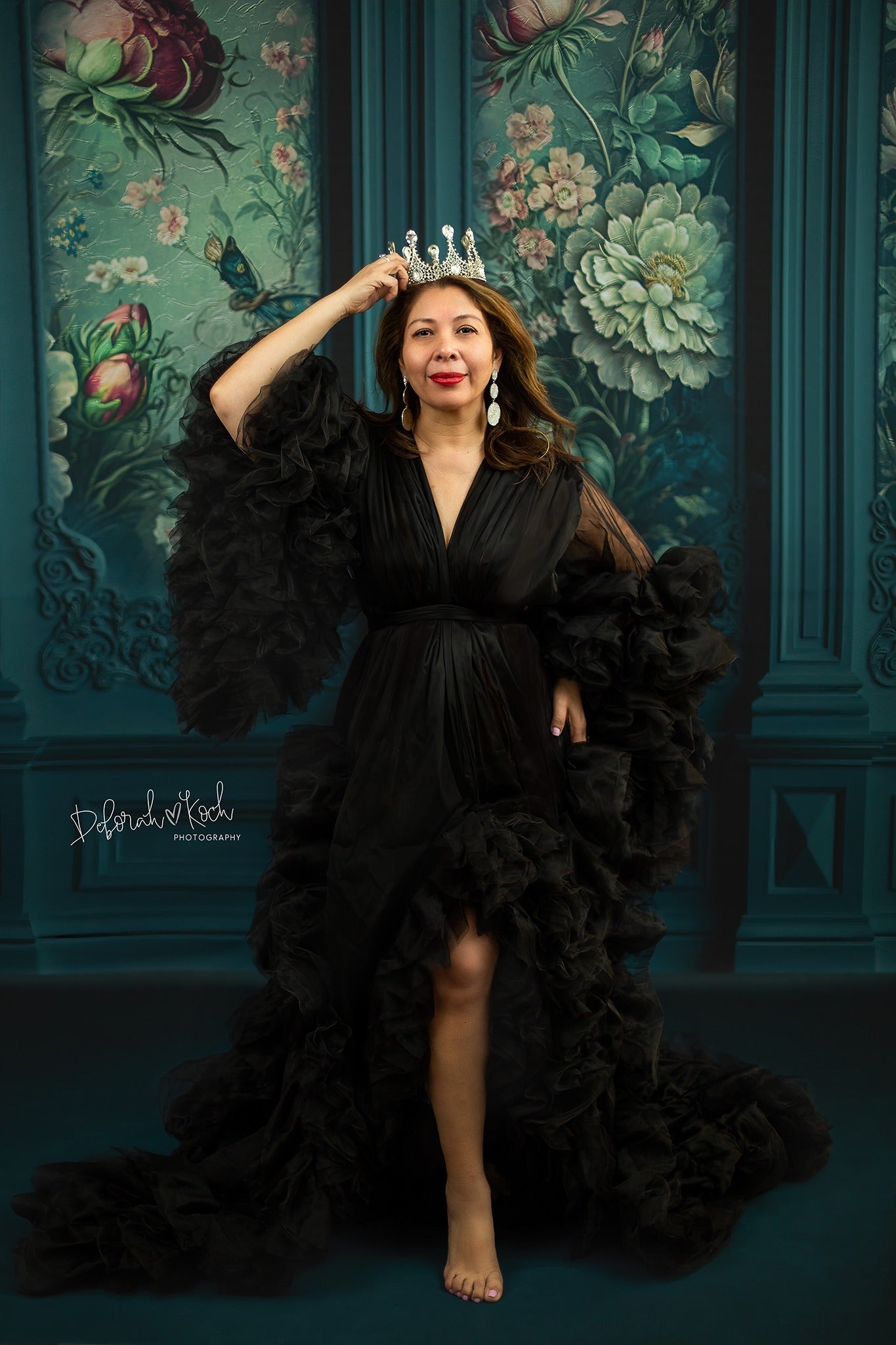 Teal Floral Victorian Wall - With Sweep Option