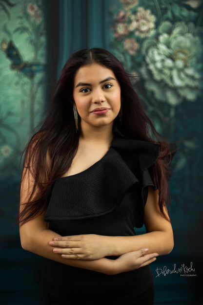 Teal Floral Victorian Wall - With Sweep Option