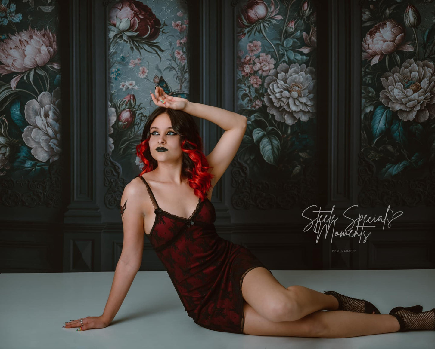 Black Floral Victorian Wall - With Sweep Option