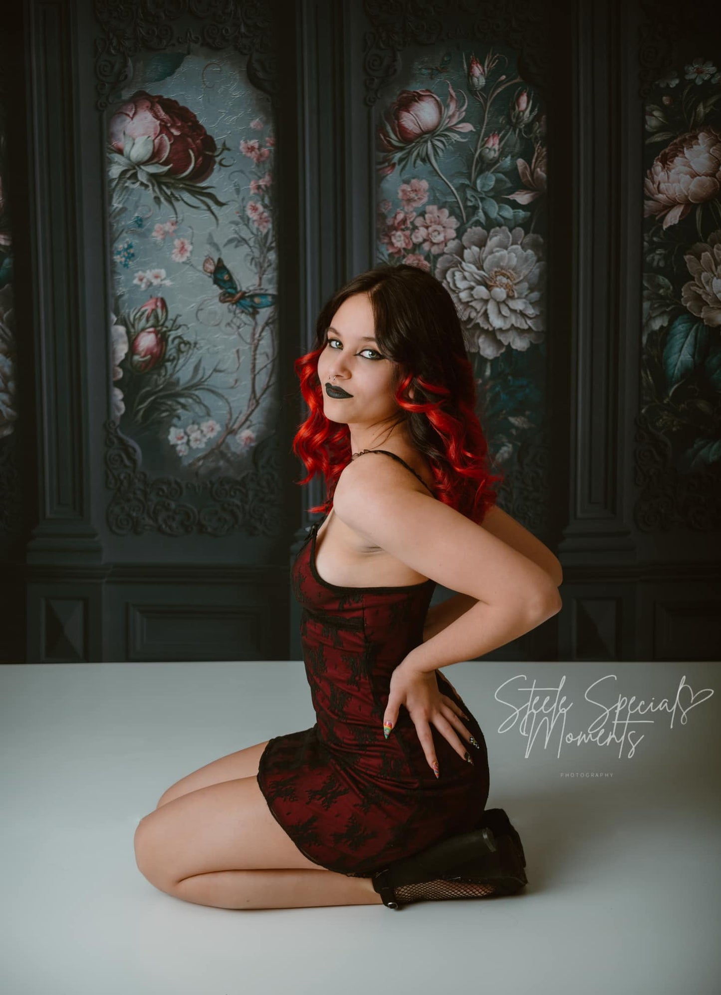 Black Floral Victorian Wall - With Sweep Option