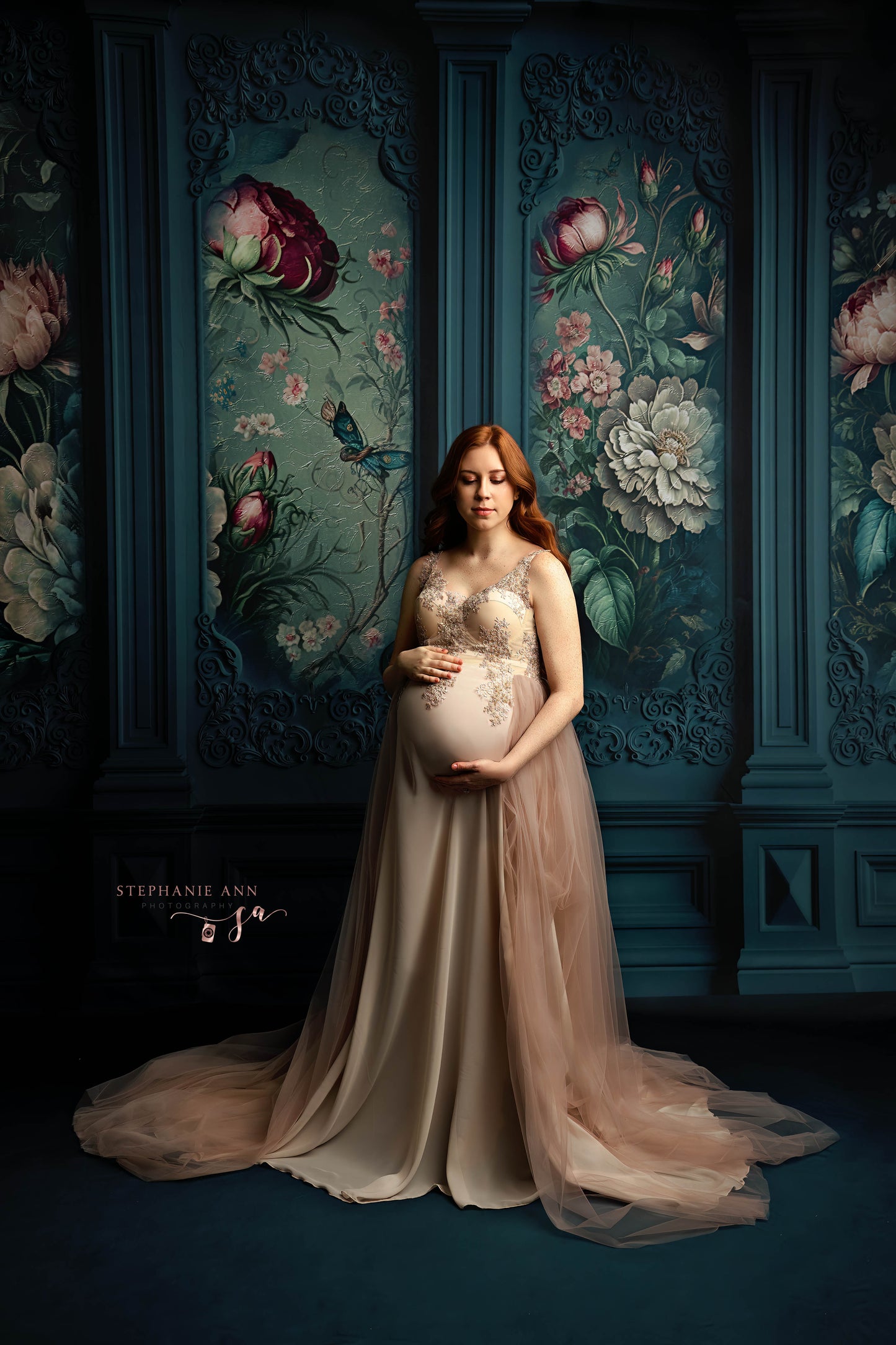 Teal Floral Victorian Wall - With Sweep Option