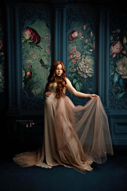 Teal Floral Victorian Wall - With Sweep Option