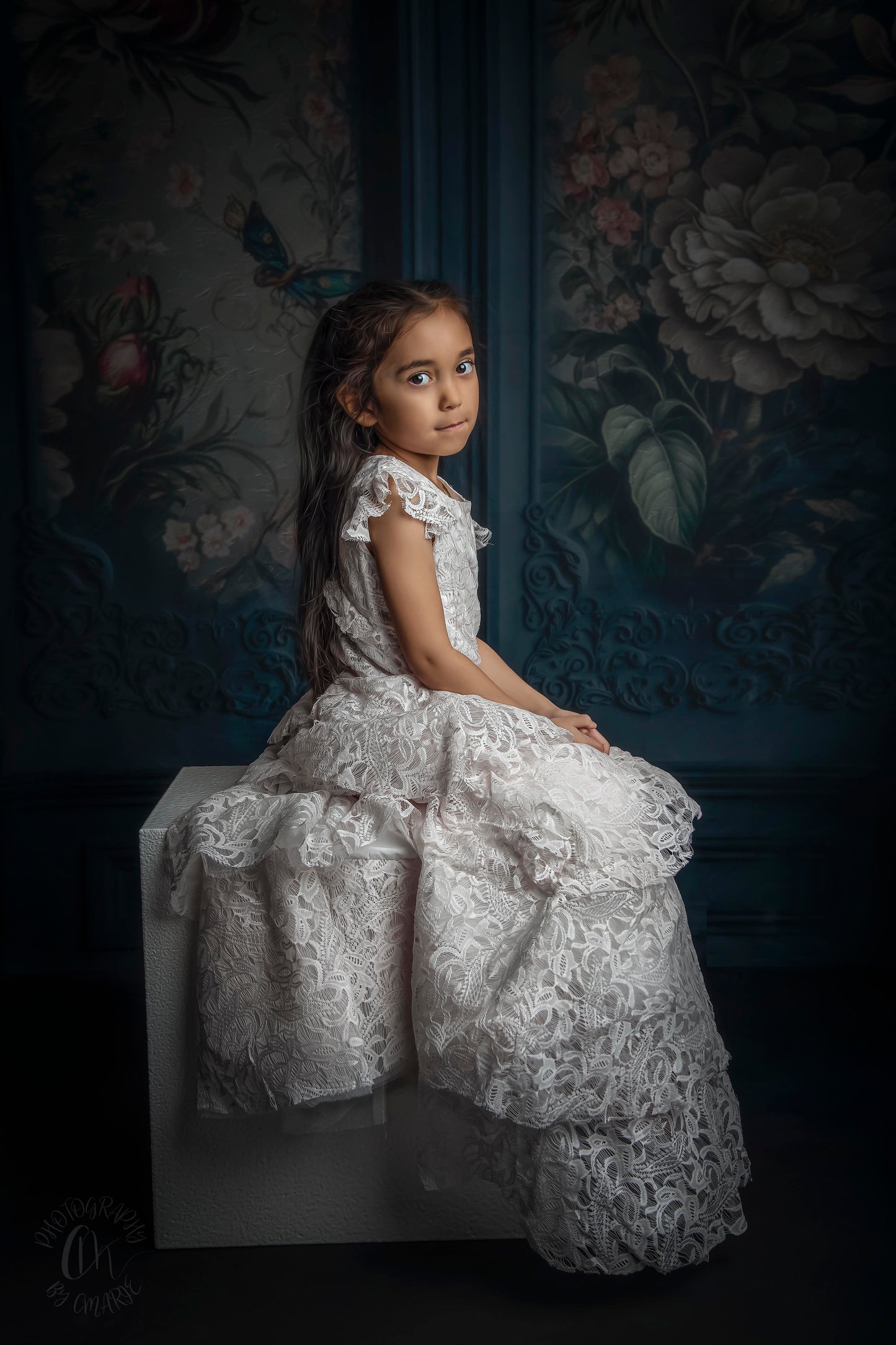 Teal Floral Victorian Wall - With Sweep Option