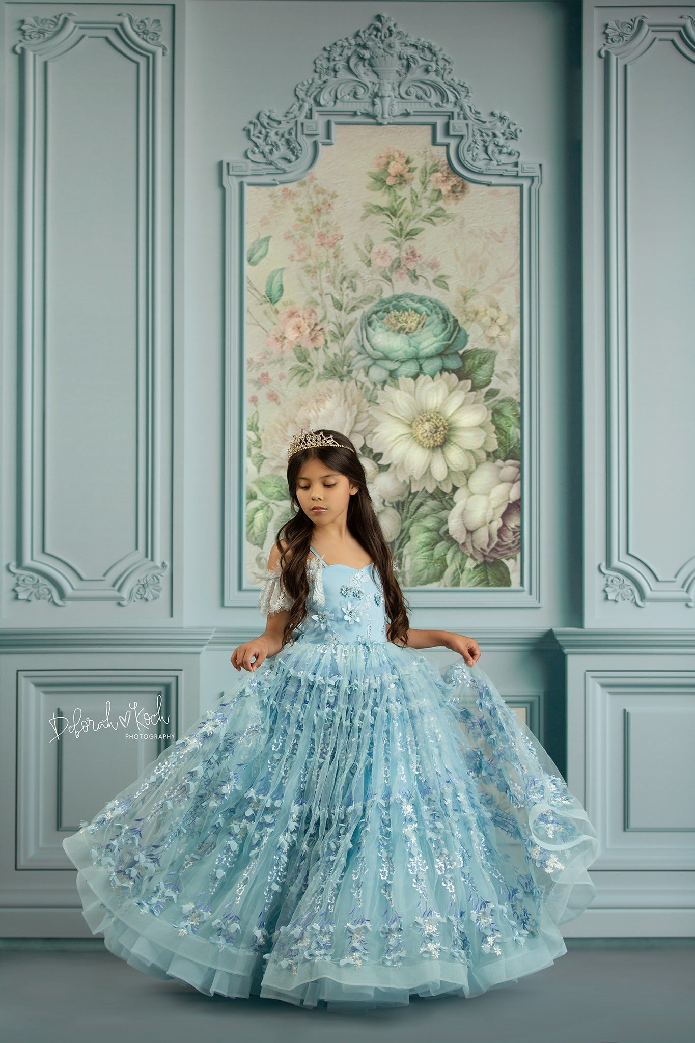 Light Blue Floral Victorian Wall - With Sweep Option