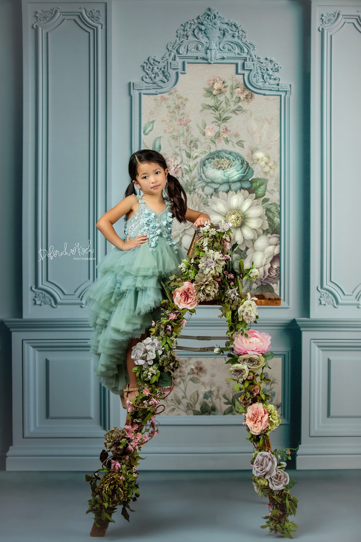 Light Blue Floral Victorian Wall - With Sweep Option