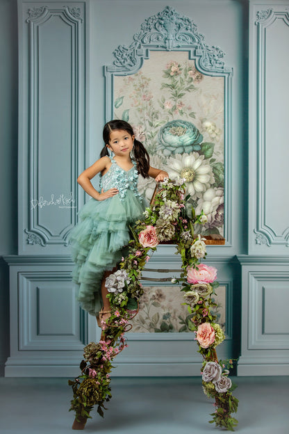 Light Blue Floral Victorian Wall - With Sweep Option