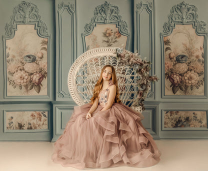 Light Blue Floral Victorian Wall - With Sweep Option